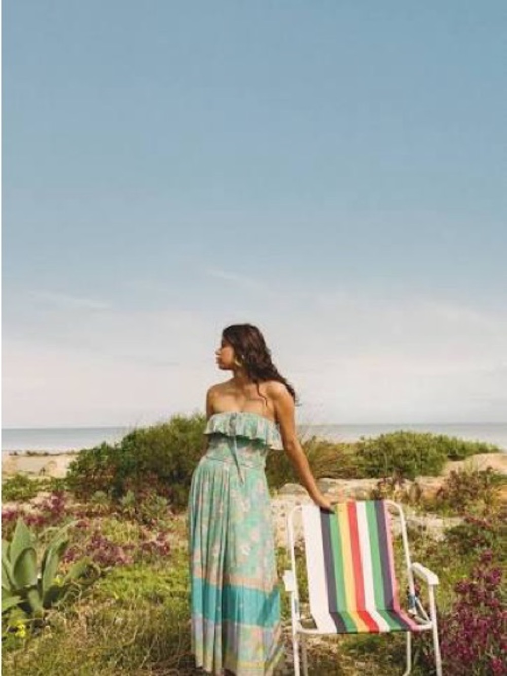 Spell Hibiscus Lane Strapless Floral Maxi Dress in Teal and Mint